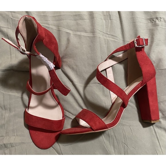 ANTONIO MELANI SARITA LORENZ RED ANKLE STRAP PLATFORM LEATHER 4 INCH HEELS Size9 - Picture 1 of 7